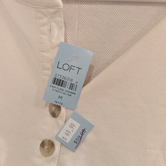 Loft Puff Sleeve Cream Sweatshirt-Size Medium Petite-New with Tags - Picture 2 of 4